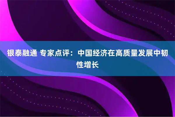 银泰融通 专家点评：中国经济在高质量发展中韧性增长