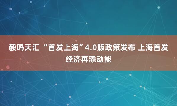 毅鸣天汇 “首发上海”4.0版政策发布 上海首发经济再添动能
